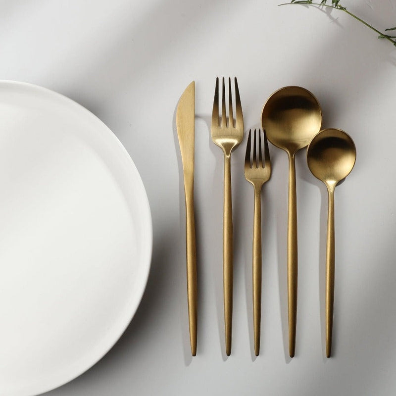 Minimalist Flatware Set – 20-Piece Titanium-Coated Stainless Steel Cutlery | Modern Matte Finish for Elegant Dining