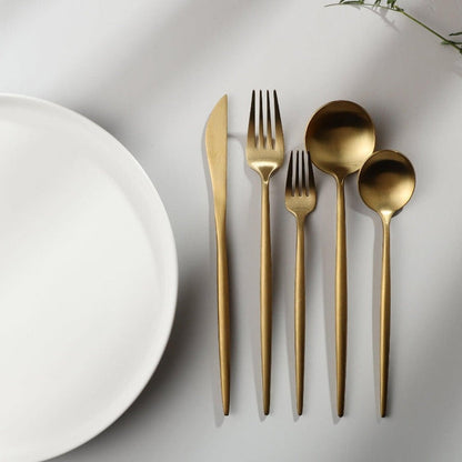 Minimalist Flatware Set – 20-Piece Titanium-Coated Stainless Steel Cutlery | Modern Matte Finish for Elegant Dining