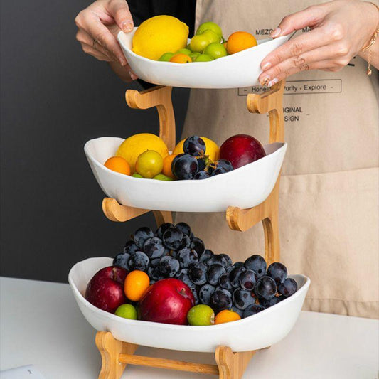 BambuNest – Modern Bamboo Fruit Basket with Removable Trays & Multi-Tier Design