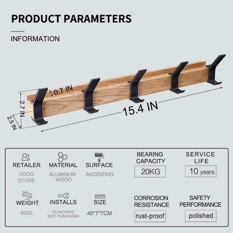 Wall-Mounted Coat Rack with Swivel Hooks – Scandinavian Wooden & Metal Design