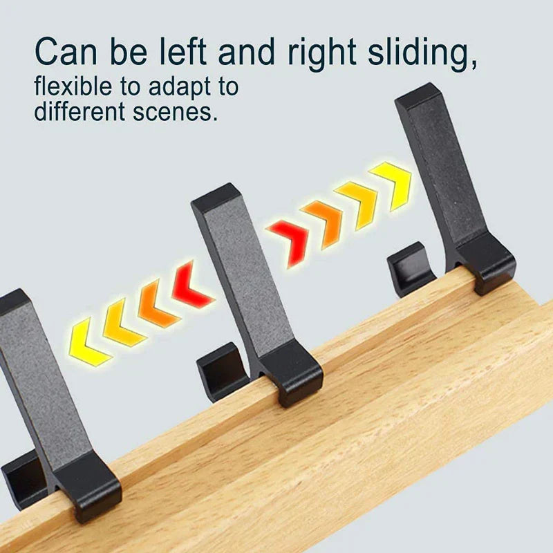 Wall-Mounted Coat Rack with Movable Double Hooks – Black Nordic Design – Wood & Aluminium – 40x7x7cm