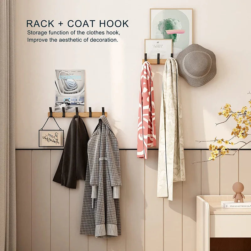 Wall-Mounted Coat Rack with Swivel Hooks – Scandinavian Wooden & Metal Design