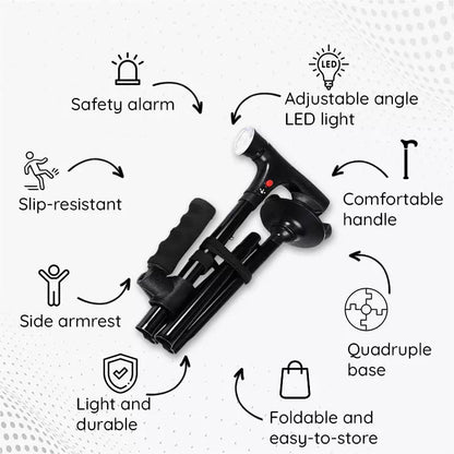 Multi-Functional Foldable LED Walking Cane