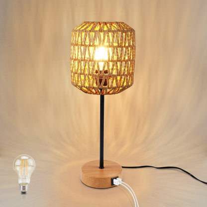BohoBeam – 3-Way Dimmable Rattan Table Lamp with Touch Control & USB Port | Boho Chic Desk Light