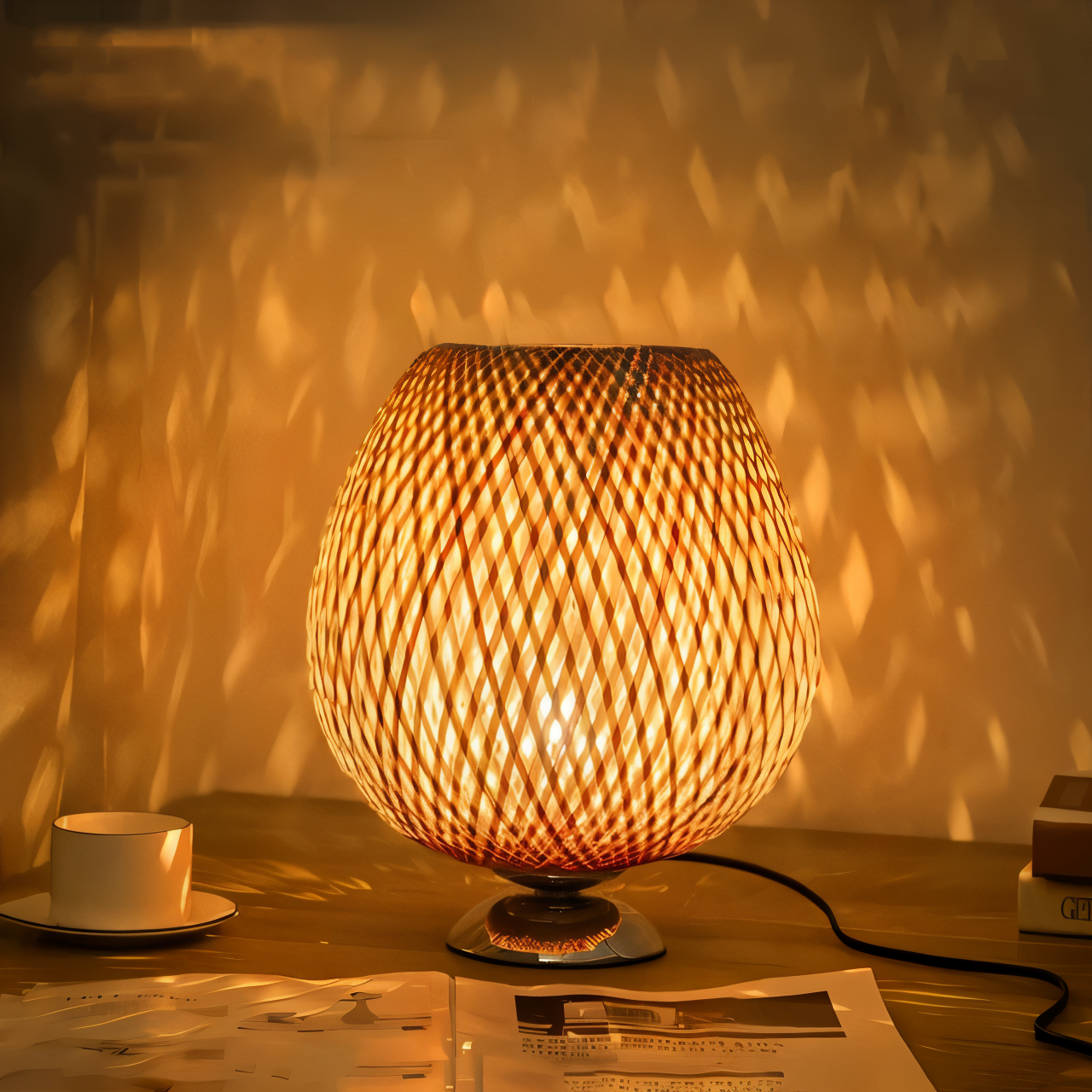 NatureHue – Vintage Bamboo Table Lamp – Creative Woven Rattan Desk Light