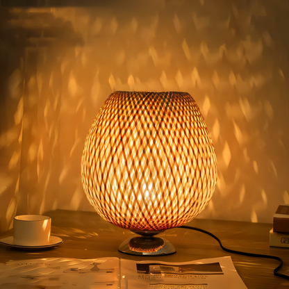 NatureHue – Vintage Bamboo Table Lamp – Creative Woven Rattan Desk Light