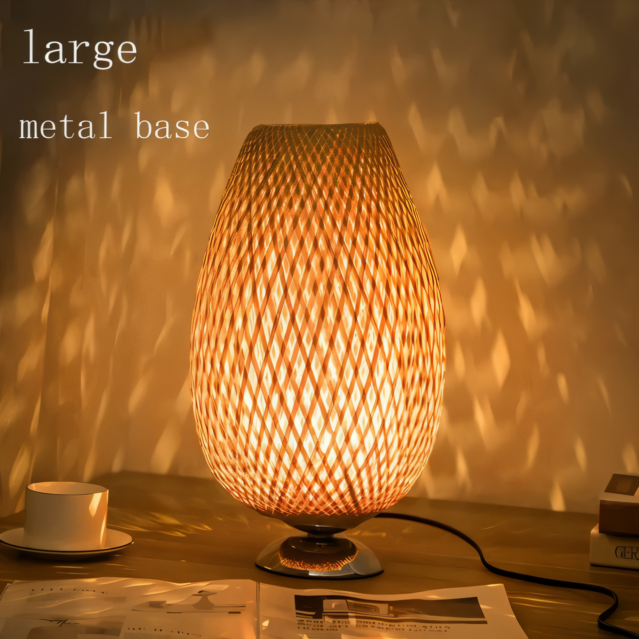 NatureHue – Vintage Bamboo Table Lamp – Creative Woven Rattan Desk Light