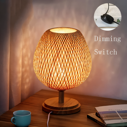 NatureHue – Vintage Bamboo Table Lamp – Creative Woven Rattan Desk Light