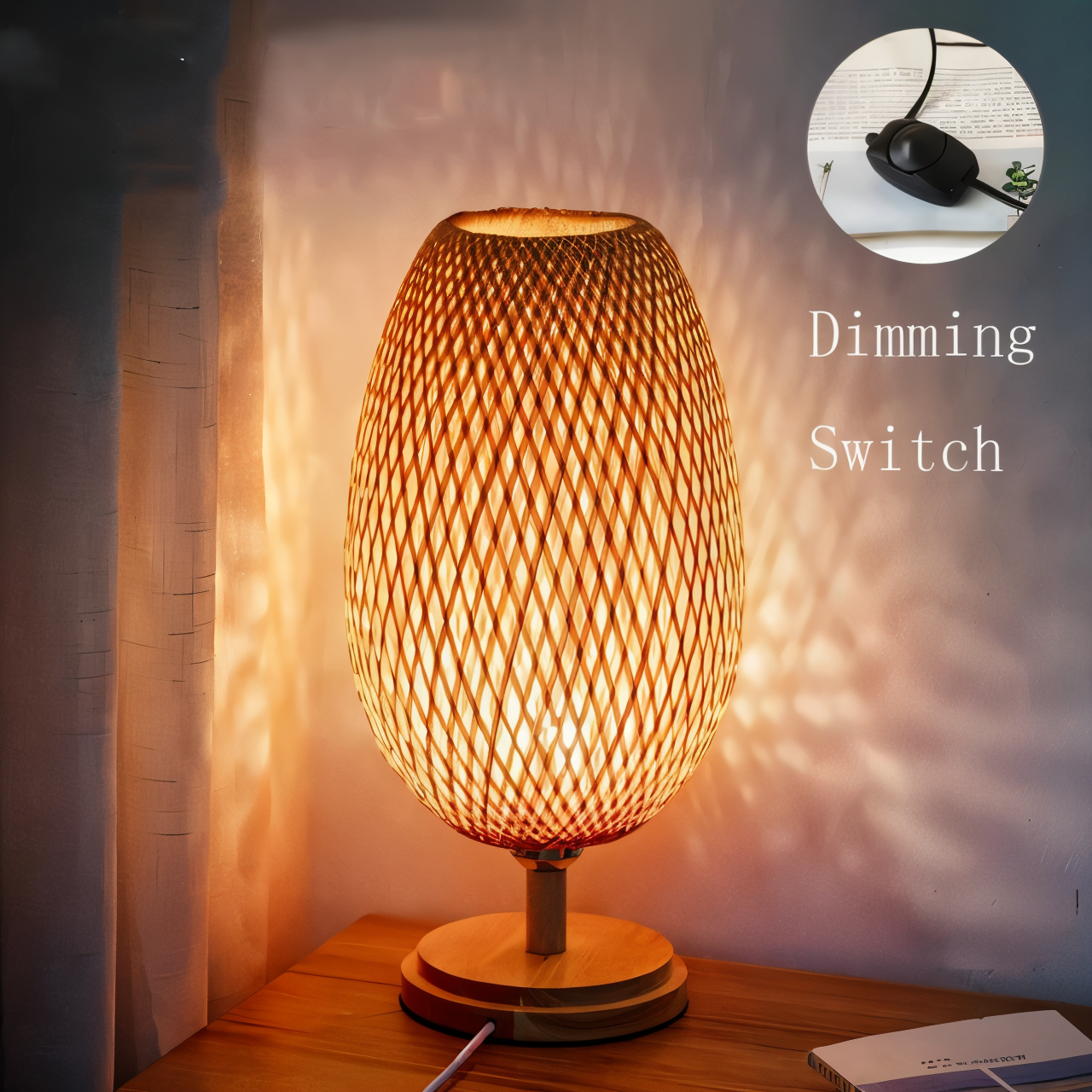 NatureHue – Vintage Bamboo Table Lamp – Creative Woven Rattan Desk Light