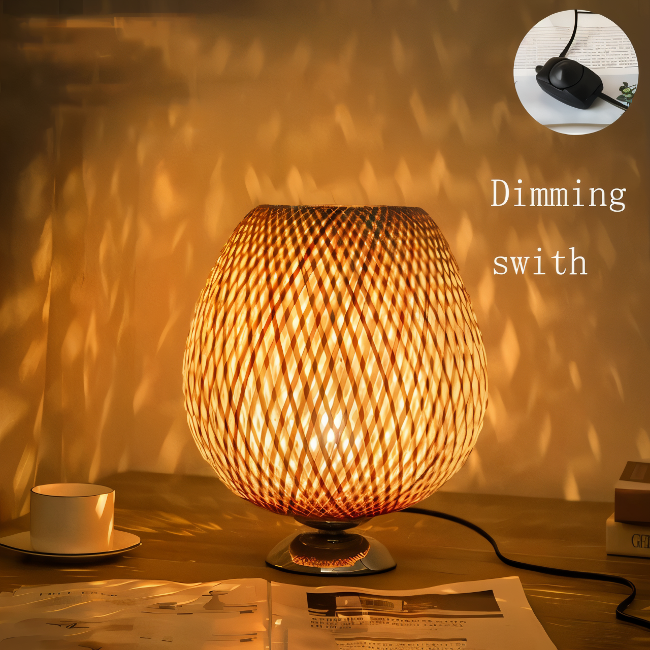 NatureHue – Vintage Bamboo Table Lamp – Creative Woven Rattan Desk Light