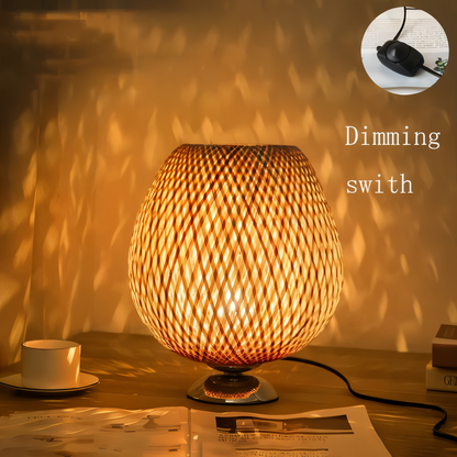 NatureHue – Vintage Bamboo Table Lamp – Creative Woven Rattan Desk Light