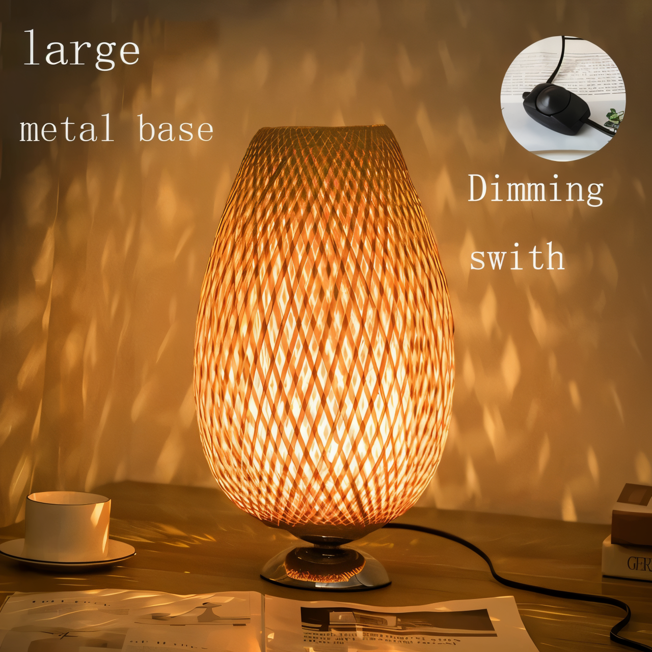 NatureHue – Vintage Bamboo Table Lamp – Creative Woven Rattan Desk Light