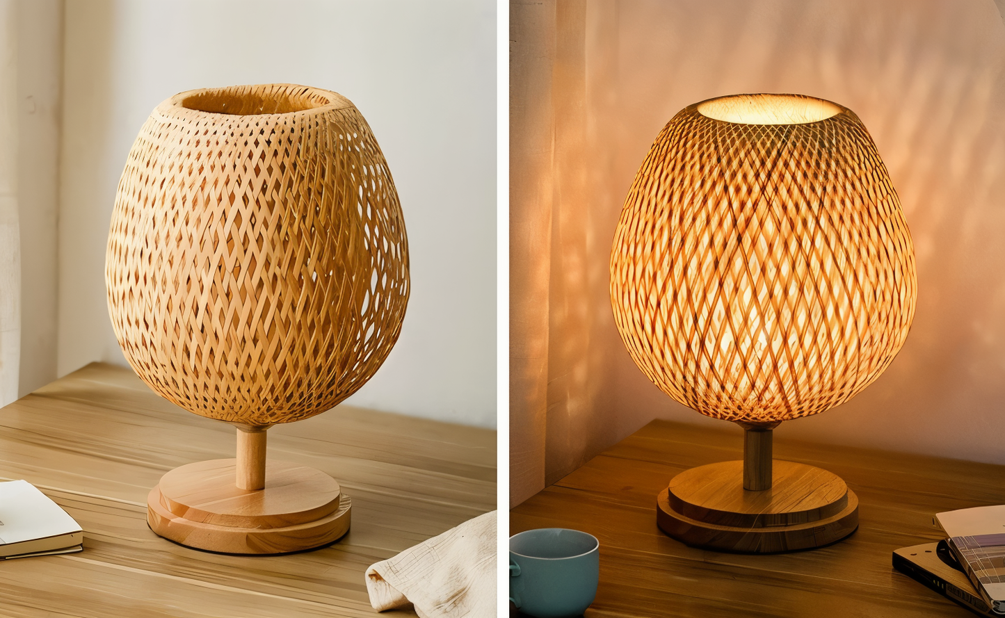NatureHue – Vintage Bamboo Table Lamp – Creative Woven Rattan Desk Light