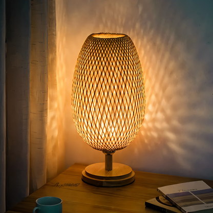 NatureHue – Vintage Bamboo Table Lamp – Creative Woven Rattan Desk Light