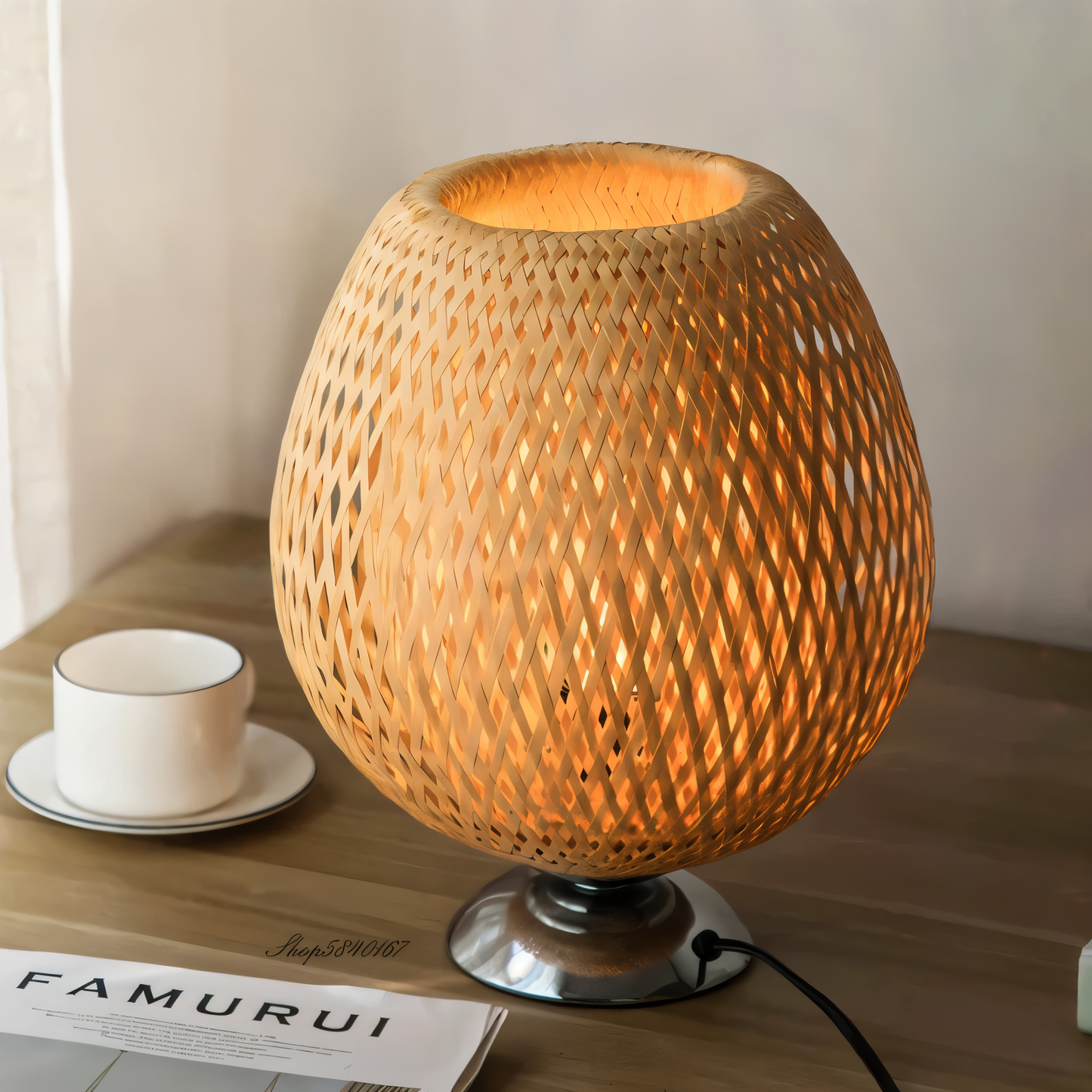 NatureHue – Vintage Bamboo Table Lamp – Creative Woven Rattan Desk Light