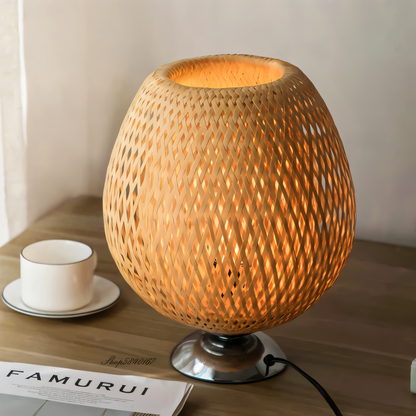 NatureHue – Vintage Bamboo Table Lamp – Creative Woven Rattan Desk Light