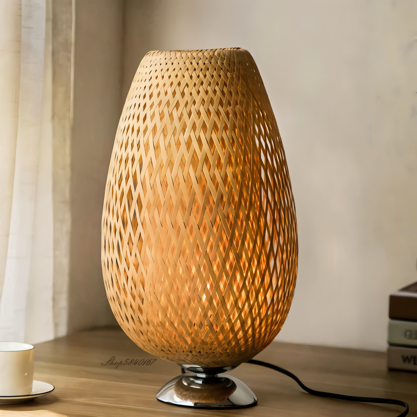 NatureHue – Vintage Bamboo Table Lamp – Creative Woven Rattan Desk Light