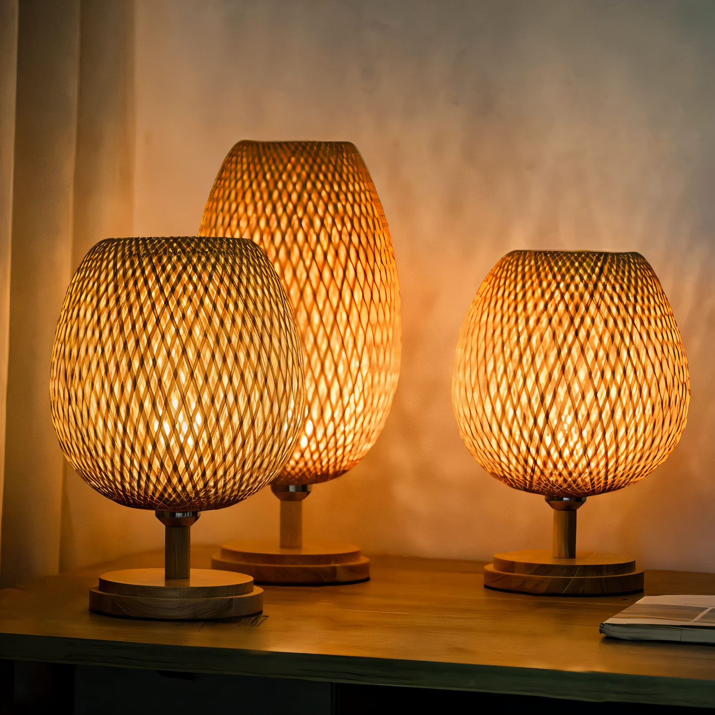 NatureHue – Vintage Bamboo Table Lamp – Creative Woven Rattan Desk Light