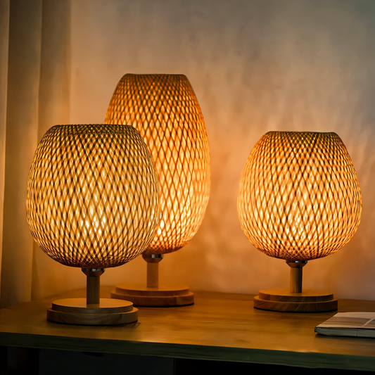 NatureHue – Vintage Bamboo Table Lamp – Creative Woven Rattan Desk Light