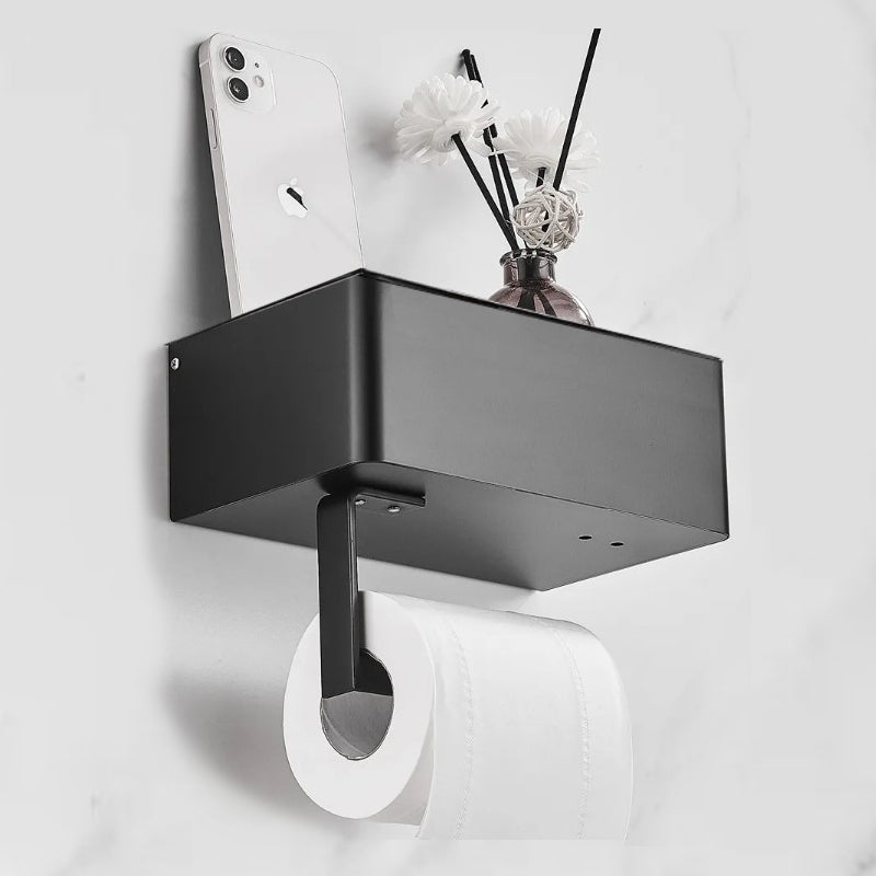 ElegantEssentials Toilet Roll Holder – Stylish Wall-Mounted Bathroom Storage with Shelf and Drawer
