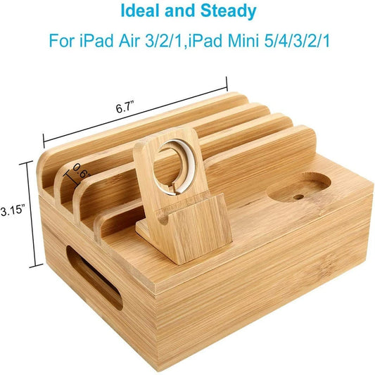 Tekavo Bamboo Charging Station – 5-Port USB Organiser with Cable Set