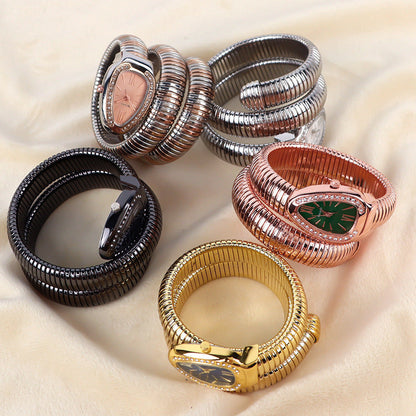 Elegant Snake-Style Quartz Watch with Stainless Steel Bracelet – Unique Oval Dial in Multiple Colours