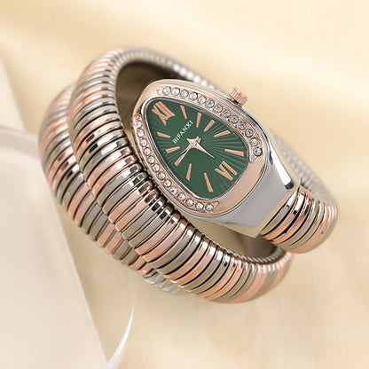 Elegant Snake-Style Quartz Watch with Stainless Steel Bracelet – Unique Oval Dial in Multiple Colours