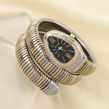 Elegant Snake-Style Quartz Watch with Stainless Steel Bracelet – Unique Oval Dial in Multiple Colours