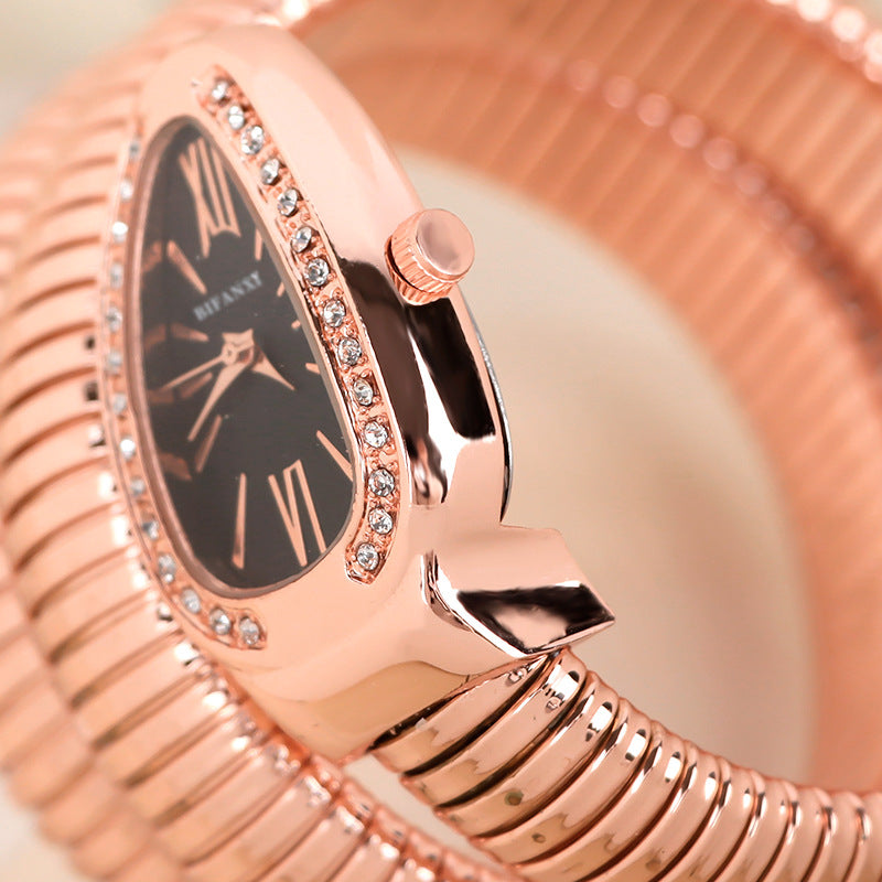 Elegant Snake-Style Quartz Watch with Stainless Steel Bracelet – Unique Oval Dial in Multiple Colours
