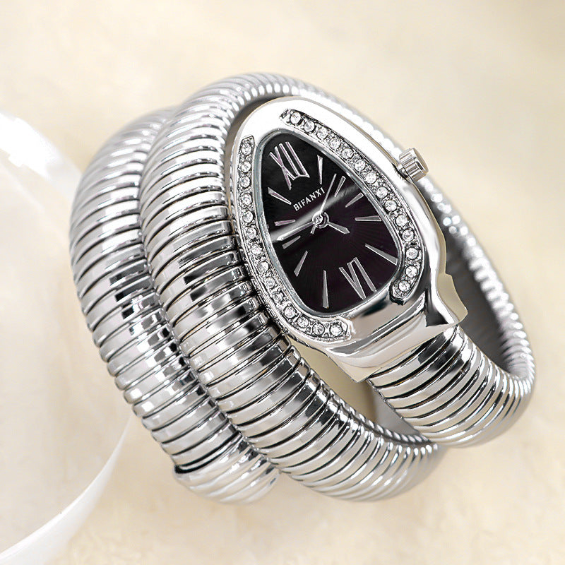 Elegant Snake-Style Quartz Watch with Stainless Steel Bracelet – Unique Oval Dial in Multiple Colours