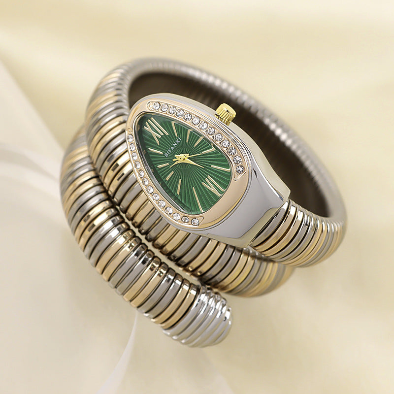 Elegant Snake-Style Quartz Watch with Stainless Steel Bracelet – Unique Oval Dial in Multiple Colours