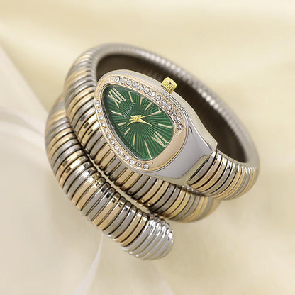 Elegant Snake-Style Quartz Watch with Stainless Steel Bracelet – Unique Oval Dial in Multiple Colours