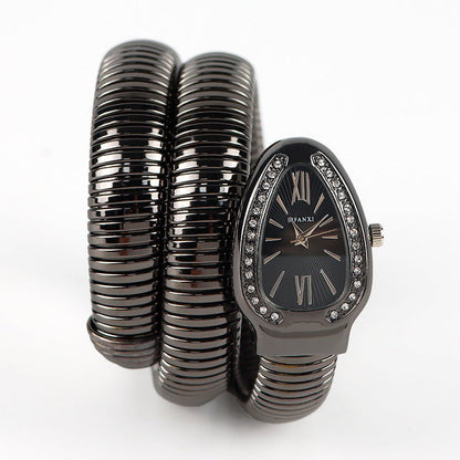 Elegant Snake-Style Quartz Watch with Stainless Steel Bracelet – Unique Oval Dial in Multiple Colours