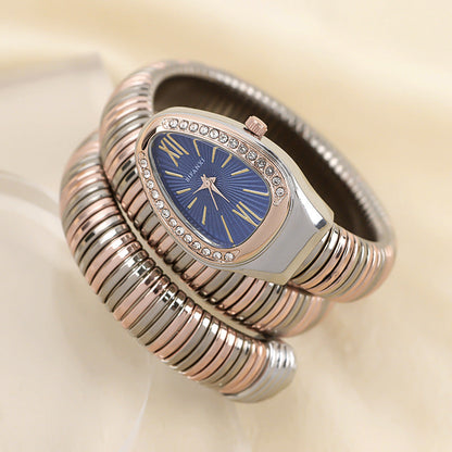 Elegant Snake-Style Quartz Watch with Stainless Steel Bracelet – Unique Oval Dial in Multiple Colours