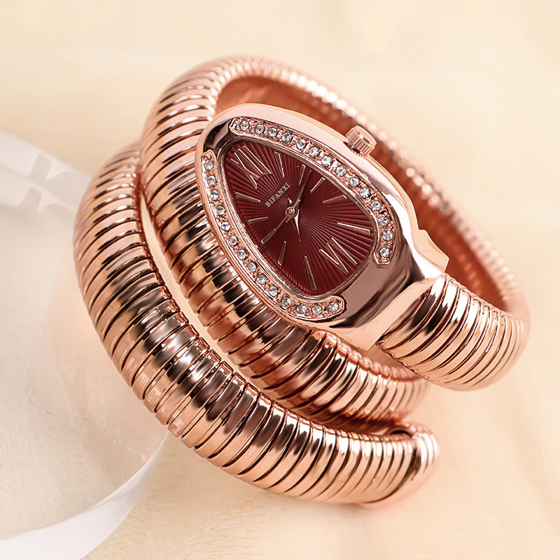Elegant Snake-Style Quartz Watch with Stainless Steel Bracelet – Unique Oval Dial in Multiple Colours