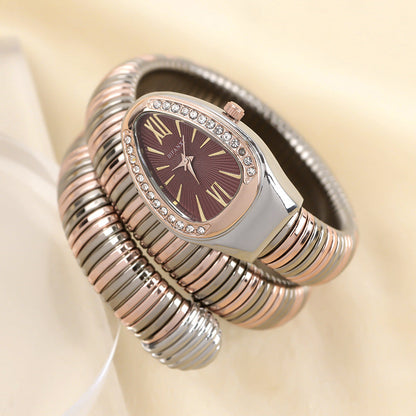 Elegant Snake-Style Quartz Watch with Stainless Steel Bracelet – Unique Oval Dial in Multiple Colours
