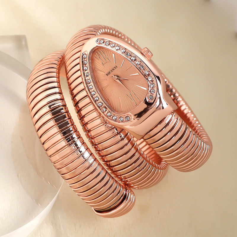 Elegant Snake-Style Quartz Watch with Stainless Steel Bracelet – Unique Oval Dial in Multiple Colours