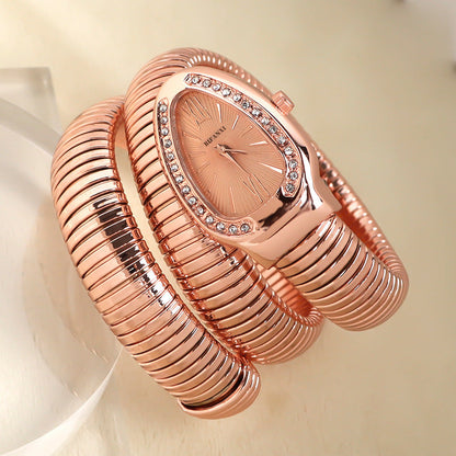 Elegant Snake-Style Quartz Watch with Stainless Steel Bracelet – Unique Oval Dial in Multiple Colours