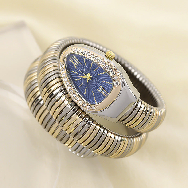 Elegant Snake-Style Quartz Watch with Stainless Steel Bracelet – Unique Oval Dial in Multiple Colours