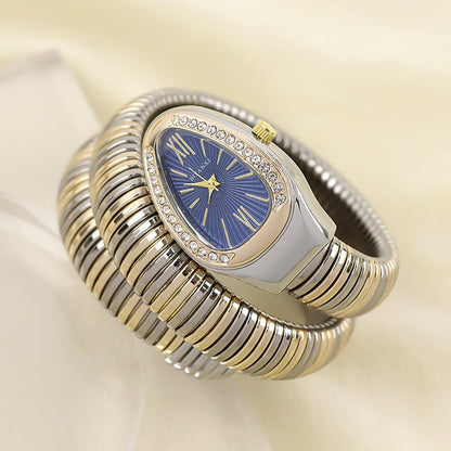 Elegant Snake-Style Quartz Watch with Stainless Steel Bracelet – Unique Oval Dial in Multiple Colours