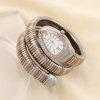 Elegant Snake-Style Quartz Watch with Stainless Steel Bracelet – Unique Oval Dial in Multiple Colours