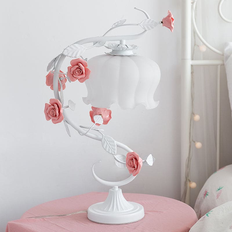 FloraLux Pastoral Style Table Lamp – Ceramic Rose Accent with Soft Ambient Lighting