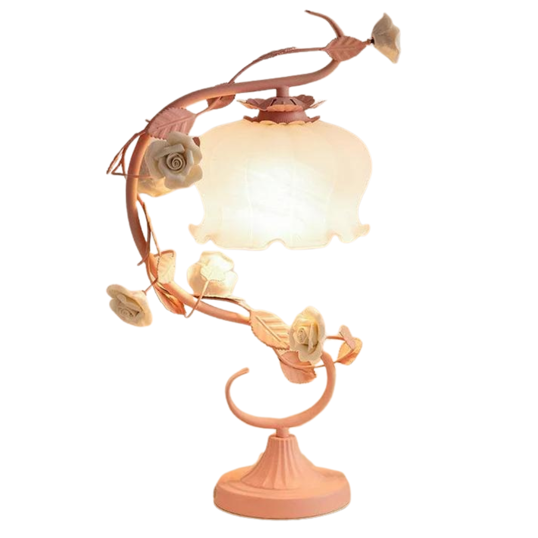 FloraLux Pastoral Style Table Lamp – Ceramic Rose Accent with Soft Ambient Lighting