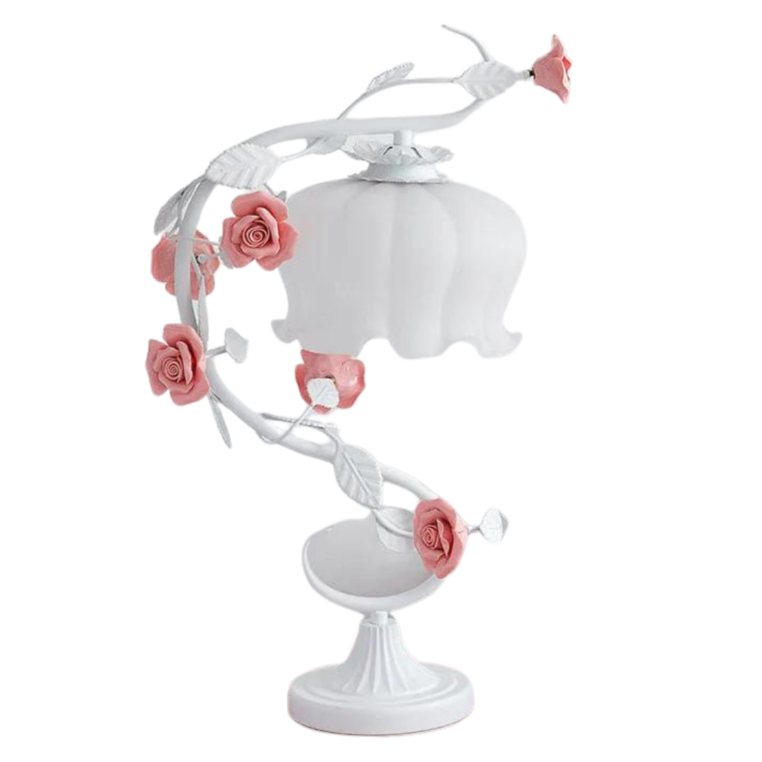 FloraLux Pastoral Style Table Lamp – Ceramic Rose Accent with Soft Ambient Lighting