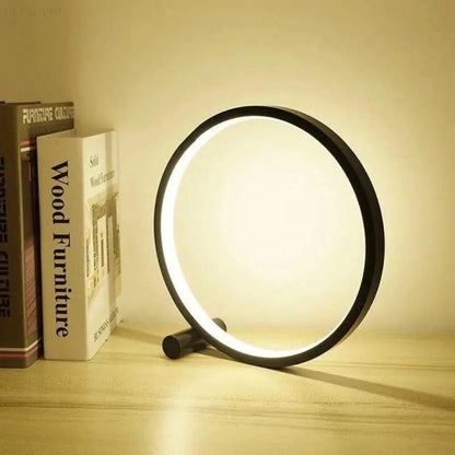 Modern Minimalist Dimmable LED Ring Desk Lamp – Touch Control & Warm Ambient Lighting