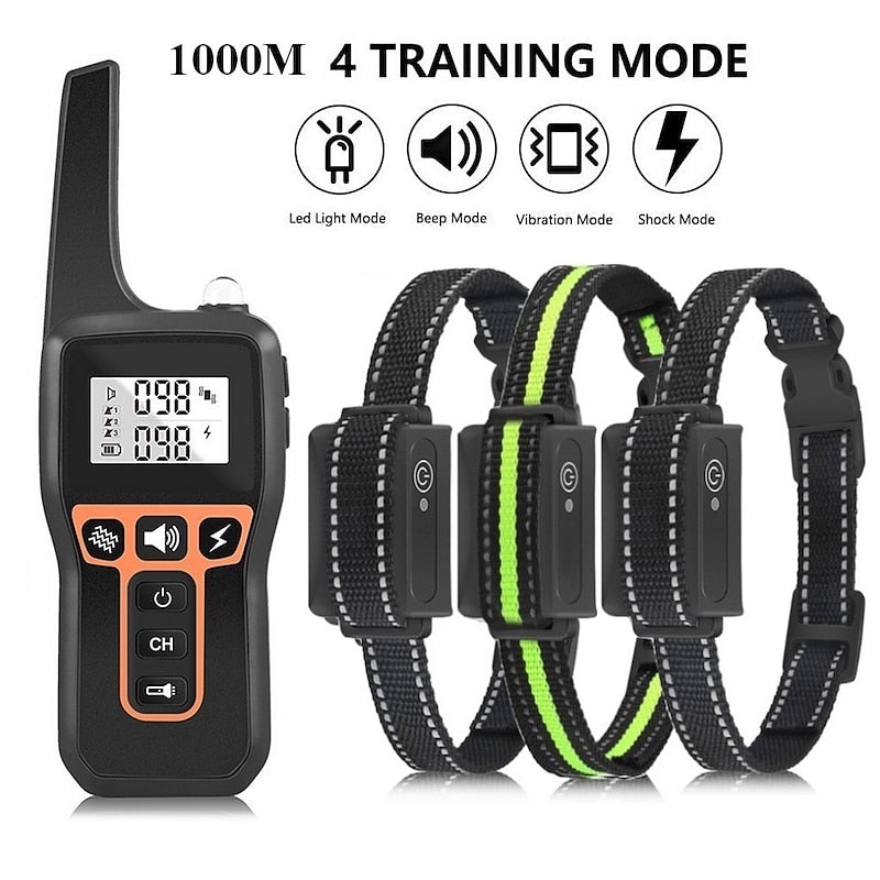 Rechargeable 1000m Waterproof Dog Training Collar with Shock, Vibration & Beep Modes