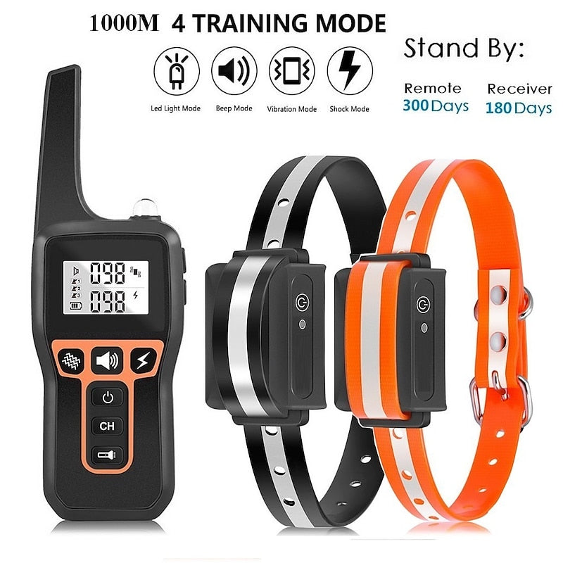 Rechargeable 1000m Waterproof Dog Training Collar with Shock, Vibration & Beep Modes