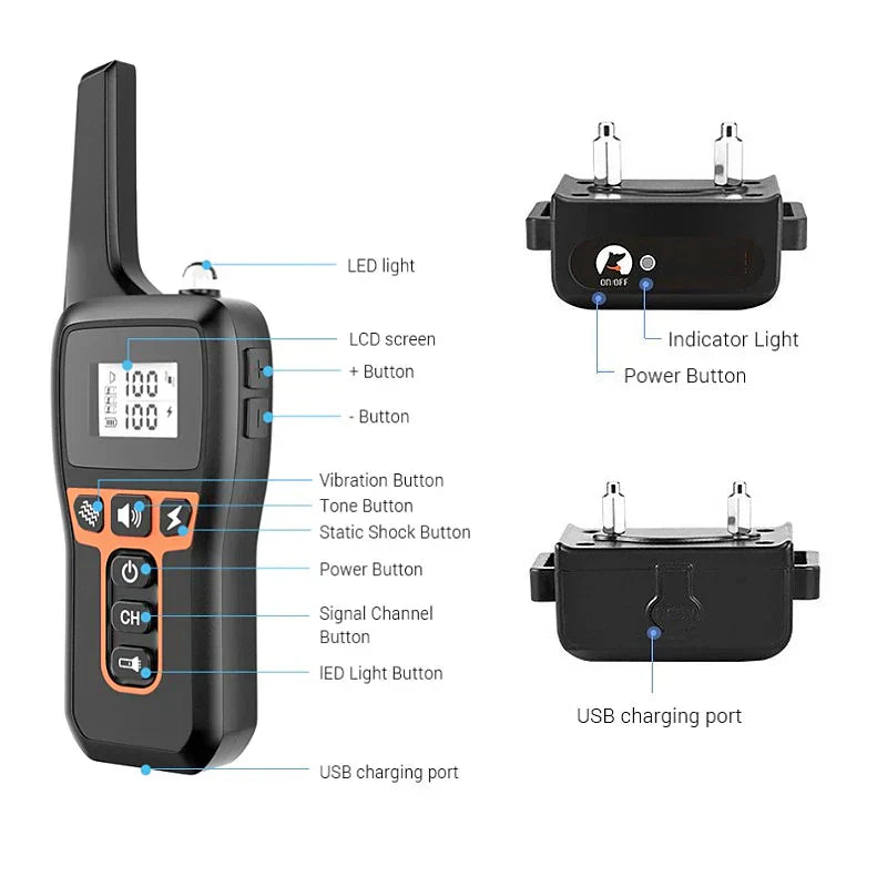 Rechargeable 1000m Waterproof Dog Training Collar with Shock, Vibration & Beep Modes