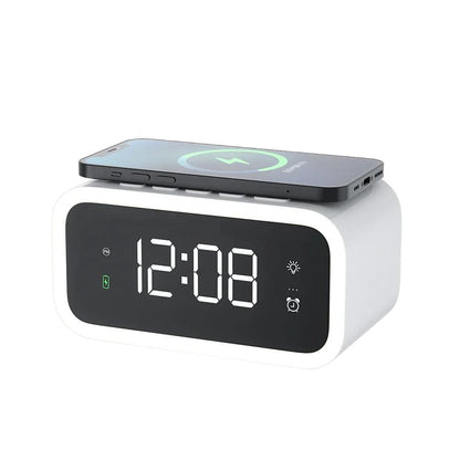 MultiTime 2-in-1 Digital Alarm Clock with Wireless Qi Charging – LED Display & Snooze Function