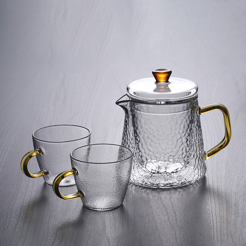 Pindefang Glass Teapot with Infuser | Handcrafted Heat-Resistant Teapot with Golden Handle